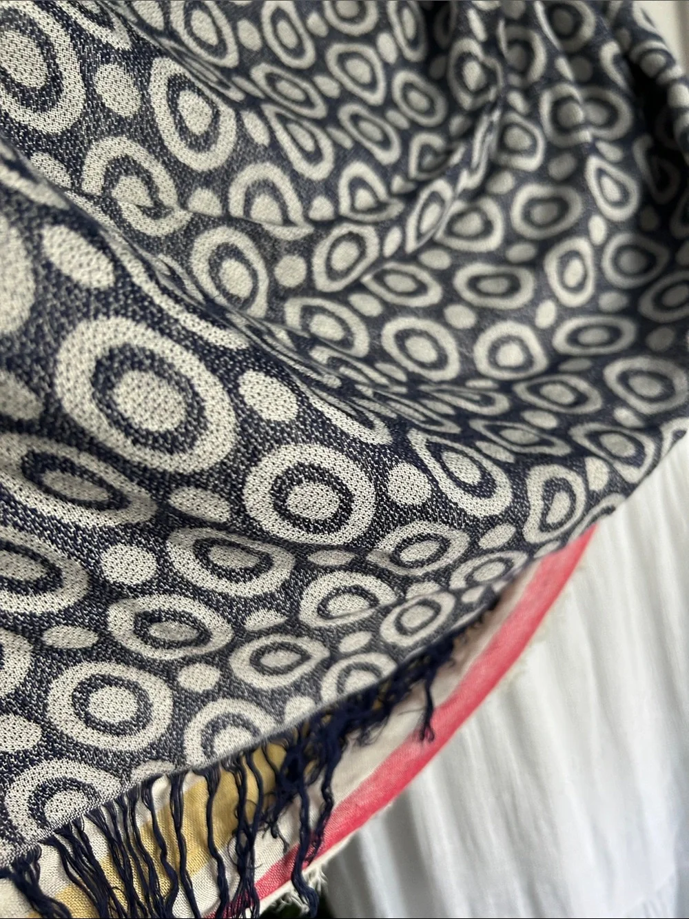 🆕 navy red yellow cream classicPatterned Infinity Scarf with Stripes